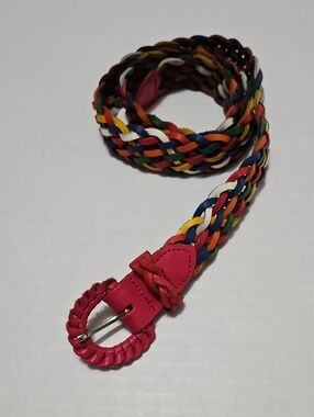 Capezia Braided Multicolor Leather Belt with Red Leather Accent Size S-M